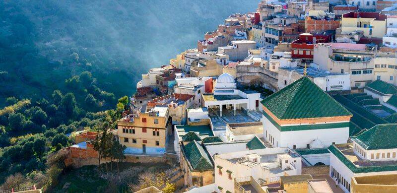 Cultural heritage of Moulay Idriss with traditional architecture and a sense of serenity in Morocco.